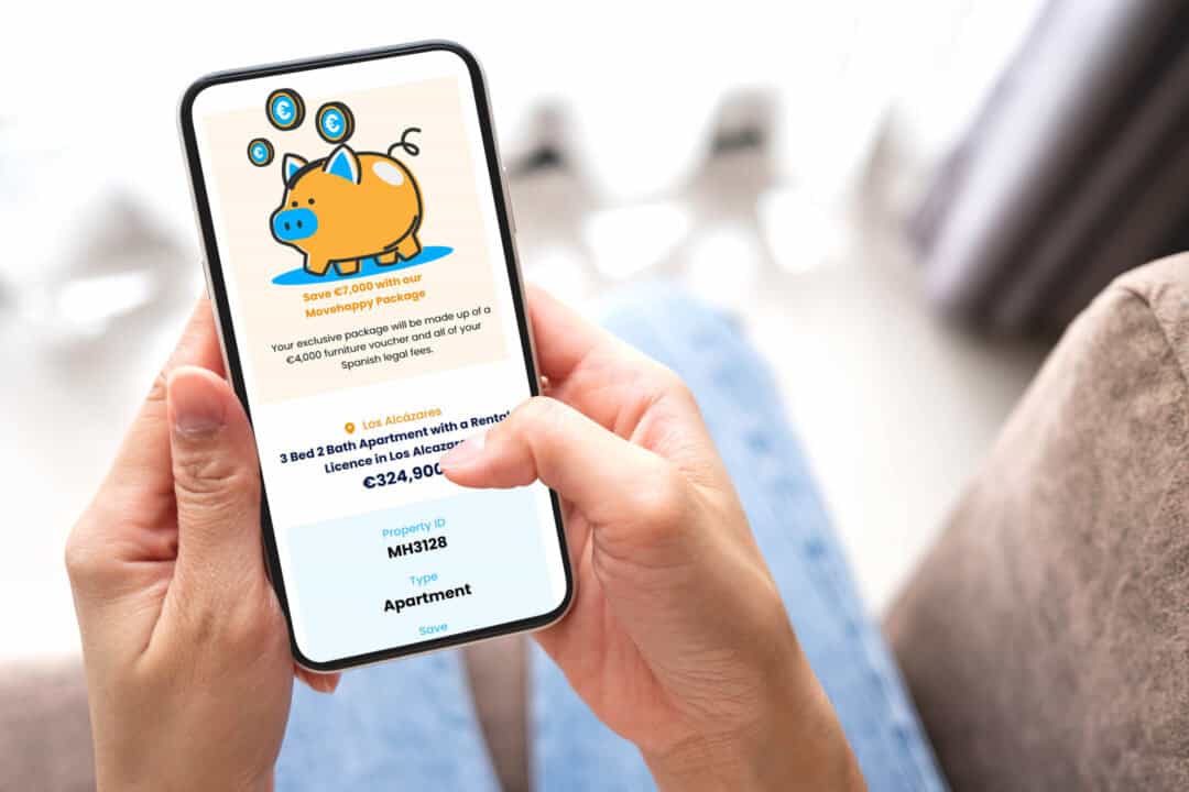 A woman browsing the Movehappy website on her smartphone